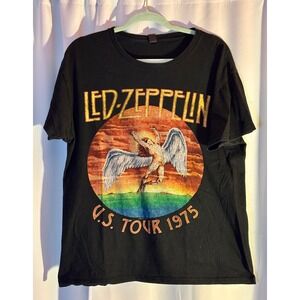 Led Zeppelin US Tour 1975 Graphic T-Shirt Mens Large Black Bay Island Sportswear